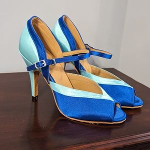 Retro Blue Satin Heels